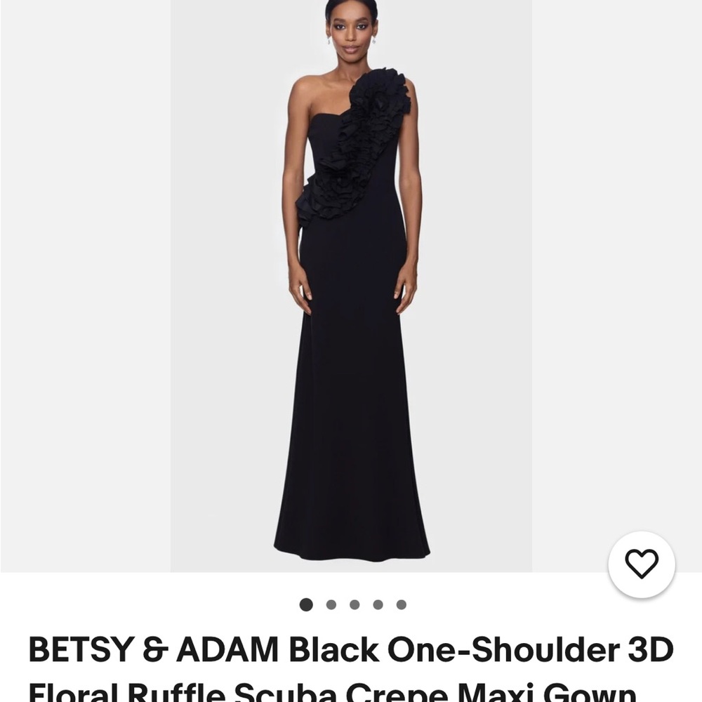 Betsy & Adam Black One-Shoulder Floral Gown